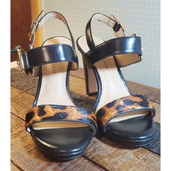 Antonio Melani Leopard Black Strappy Summer Fall Cocktail Block Heels Women Sz 7 - Picture 3 of 11